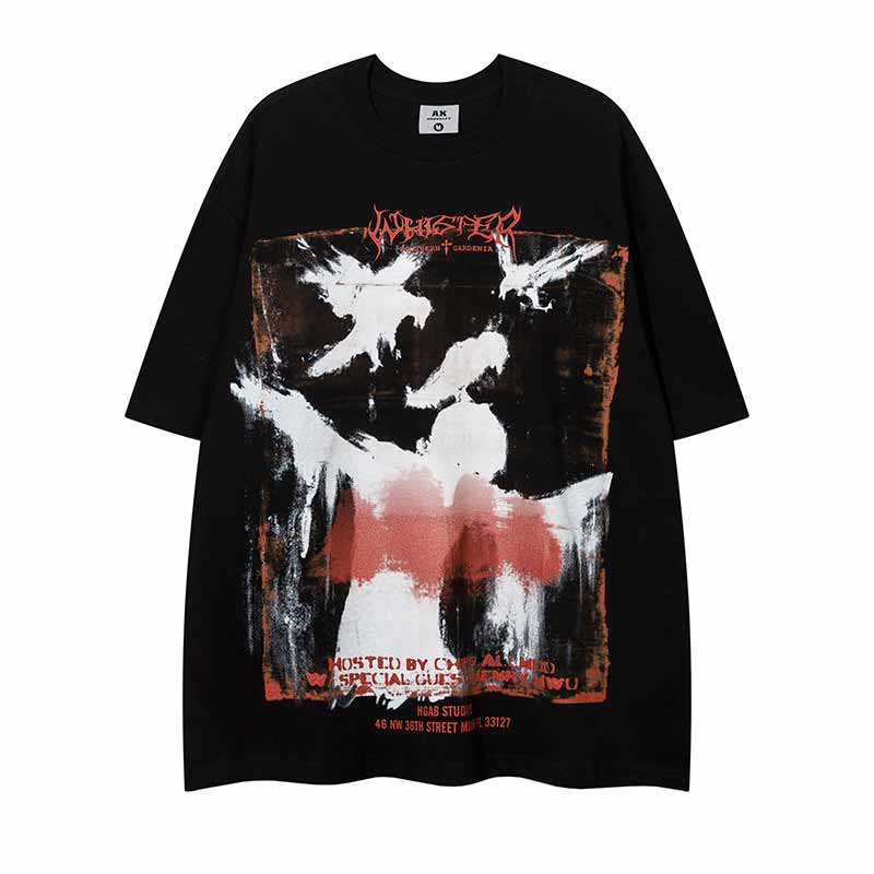 American Street Graffiti Crow Cross Print T-shirt 01 | Gthic.com