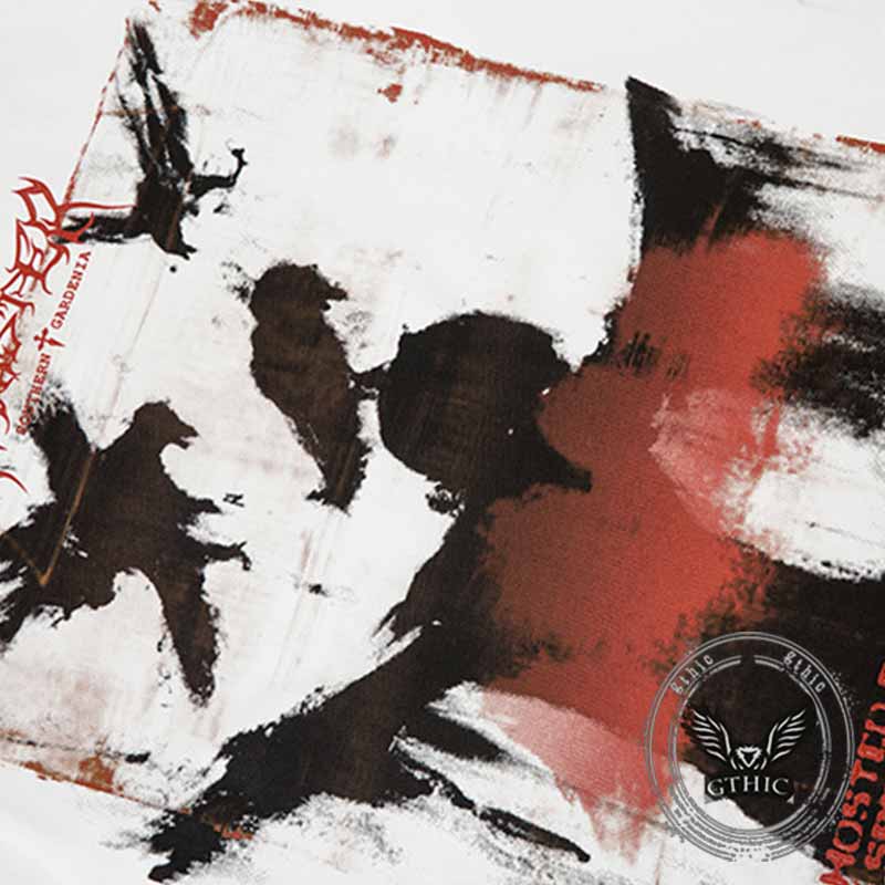 American Street Graffiti Crow Cross Print T-shirt