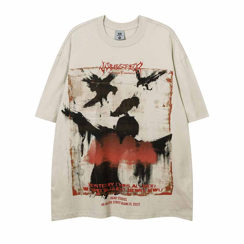 American Street Graffiti Crow Cross Print T-shirt 03 | Gthic.com