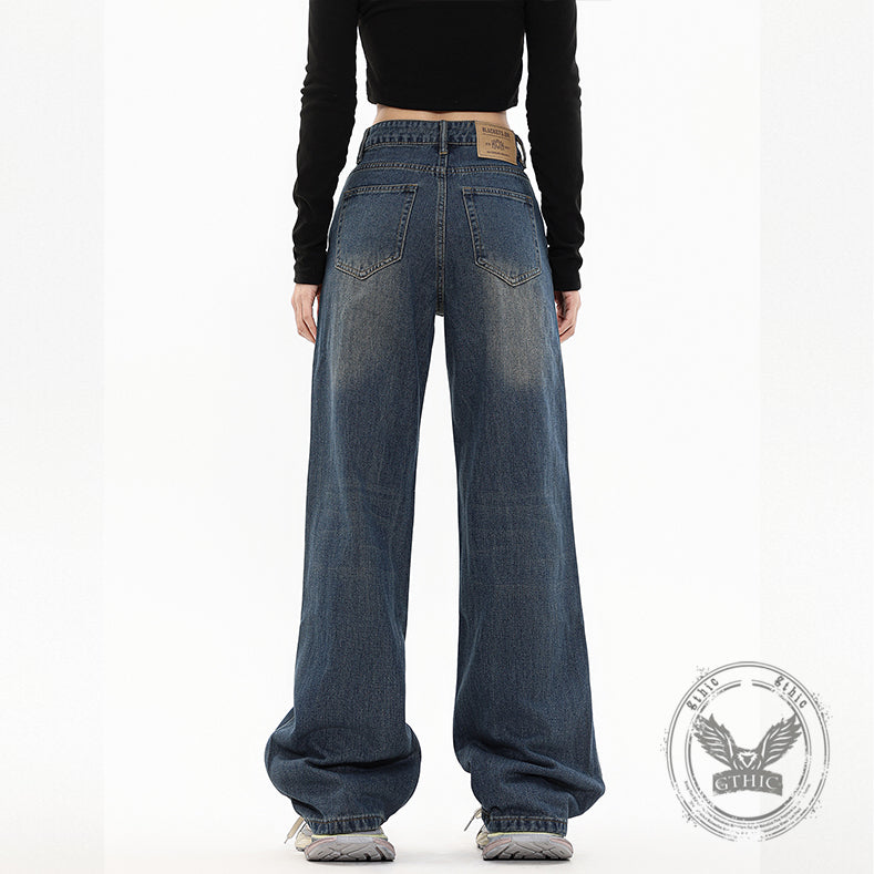 American Street Hip-Hop Spider Print Wide-Leg Jeans | Gthic.com