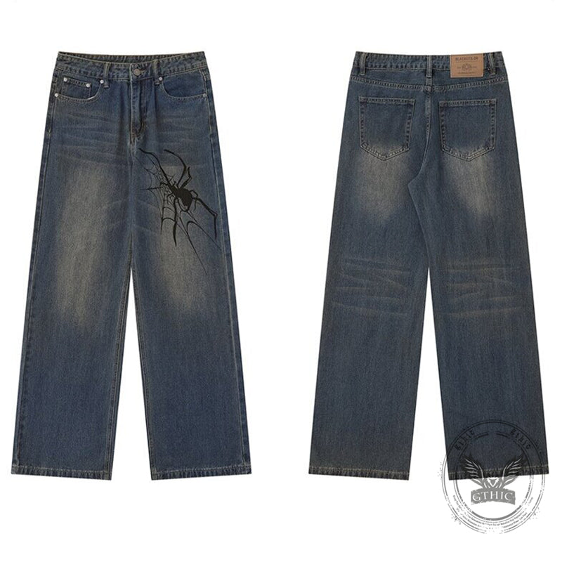 Pantaloni punk da uomo in cotone con stampa teschio patch