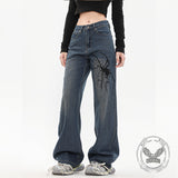 American Street Hip-Hop Spider Print Wide-Leg Jeans | Gthic.com