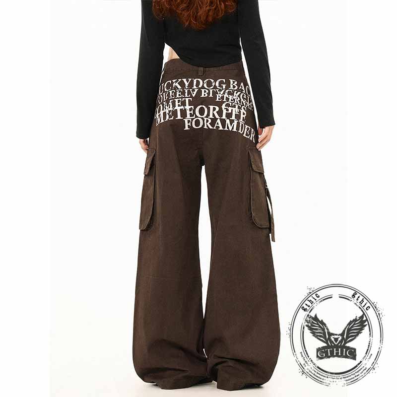 American Street Letter Print Multi-Pocket Cargo Pants | Gthic.com