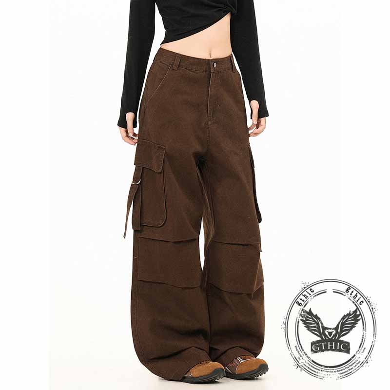 American Street Letter Print Multi-Pocket Cargo Pants | Gthic.com