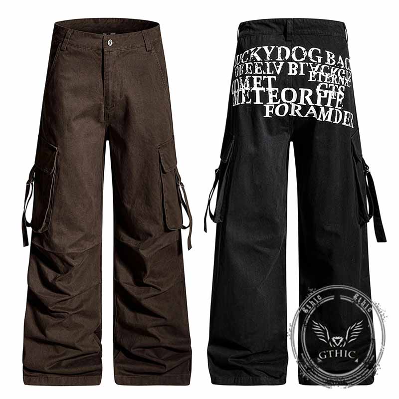 American Street Letter Print Multi-Pocket Cargo Pants | Gthic.com