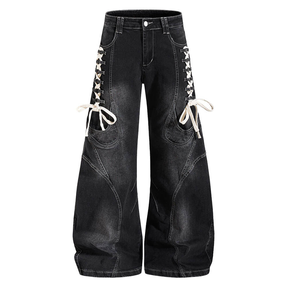 Pantaloni punk da uomo in cotone con stampa teschio patch