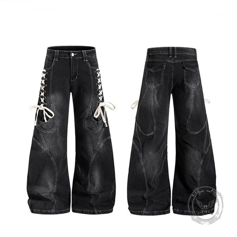 Pantaloni punk da uomo in cotone con stampa teschio patch