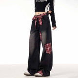 American Street Plaid Patch Straight-Leg Baggy Jeans | Gthic.com