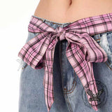 American Street Plaid Patch Straight-Leg Baggy Jeans