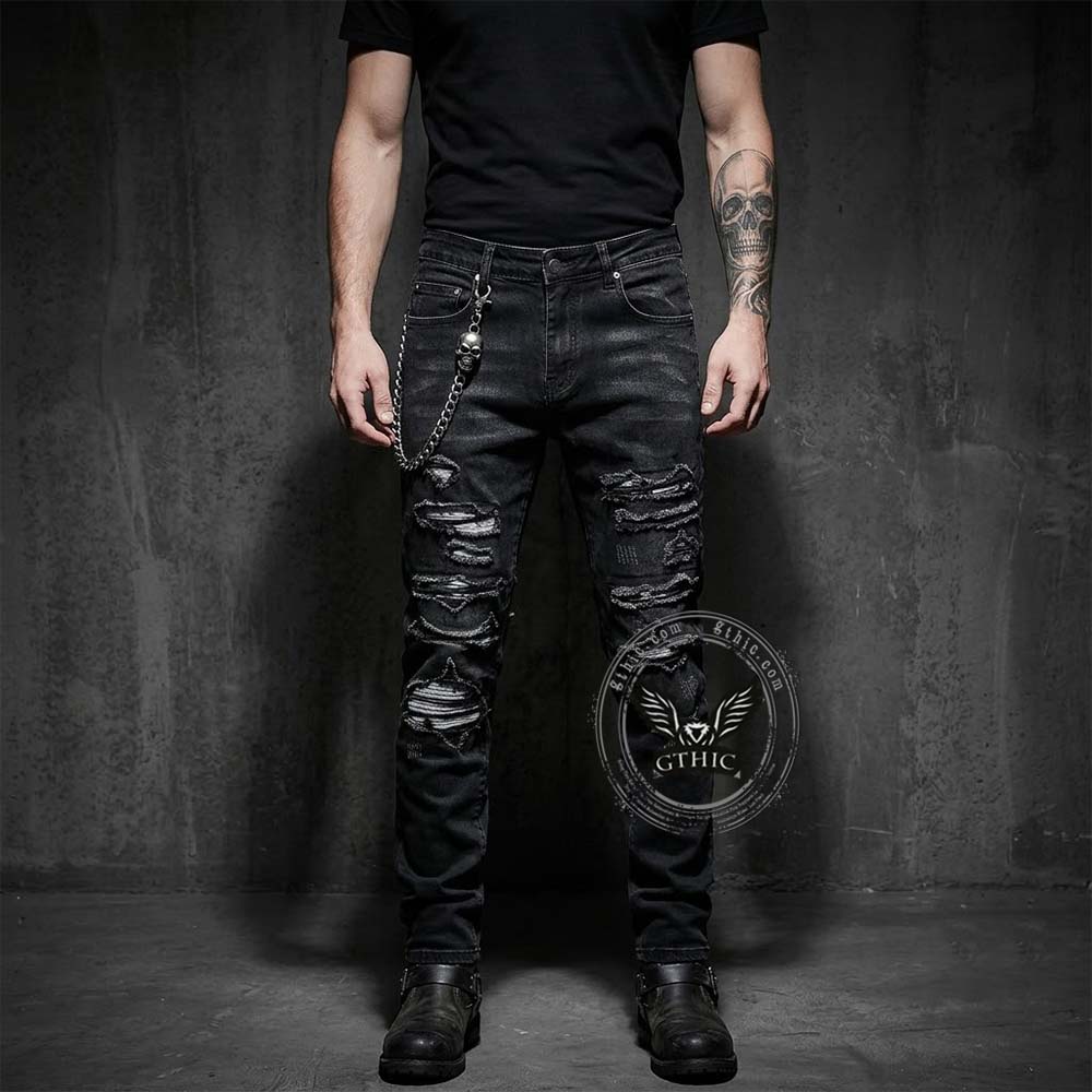 American Street Ripped Slim Fit Stretch Cotton Jeans | Gthic.com