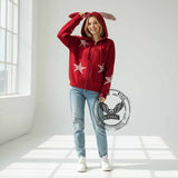 American Style Bunny Ear Star Hooded Sweater Cardigan | Gthic.com