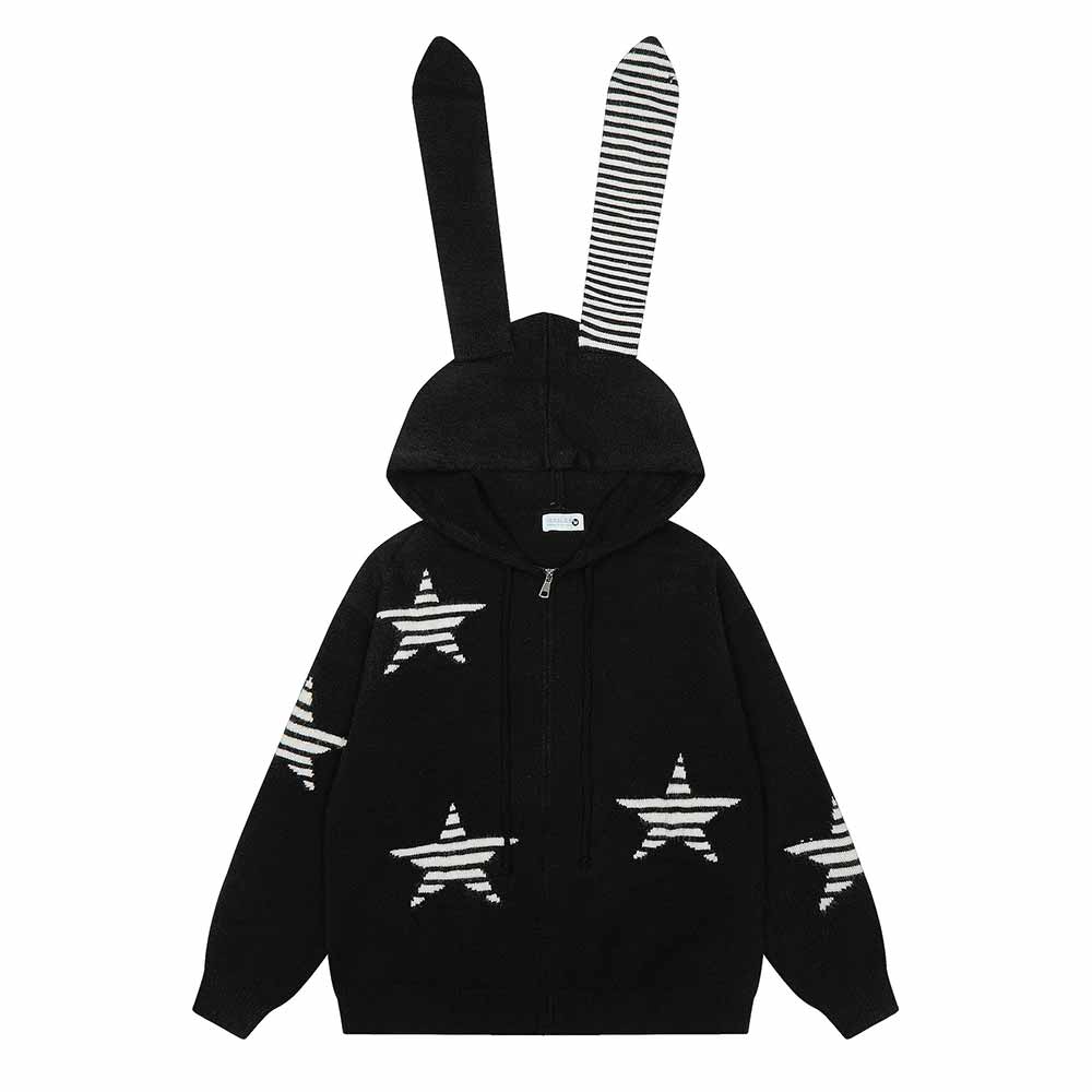 American Style Bunny Ear Star Hooded Sweater Cardigan | Gthic.com