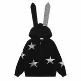 American Style Bunny Ear Star Hooded Sweater Cardigan | Gthic.com
