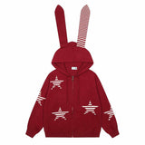American Style Bunny Ear Star Hooded Sweater Cardigan | Gthic.com