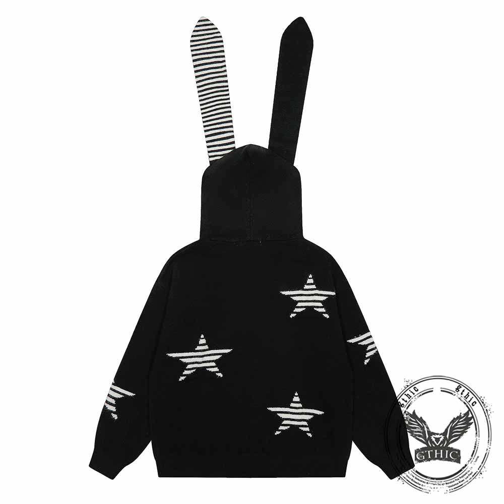 American Style Bunny Ear Star Hooded Sweater Cardigan