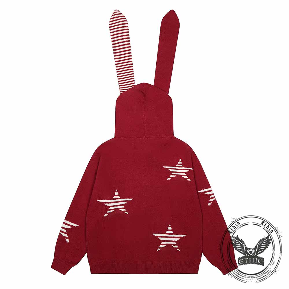 American Style Bunny Ear Star Hooded Sweater Cardigan
