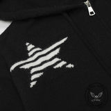 American Style Bunny Ear Star Hooded Sweater Cardigan