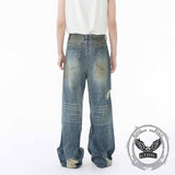 American Style Distressed Dirty-Dyed Wide-Leg Jeans 03 | Gthic.com