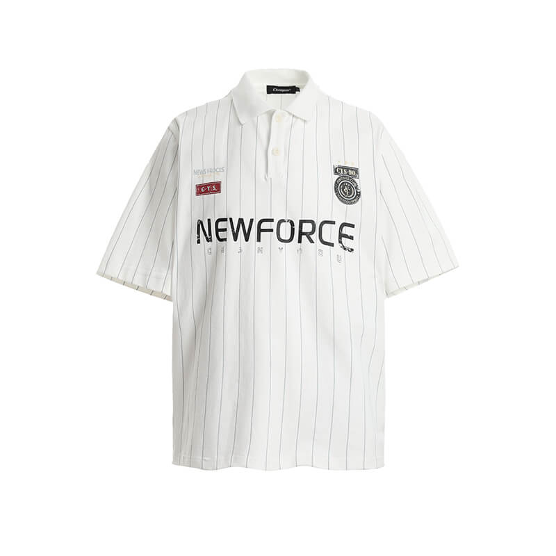 American Style Letter Print Striped Polo T-Shirt | Gthic.com