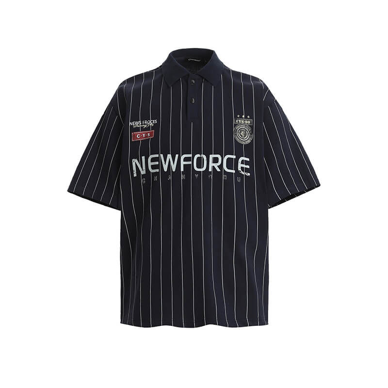 American Style Letter Print Striped Polo T-Shirt | Gthic.com