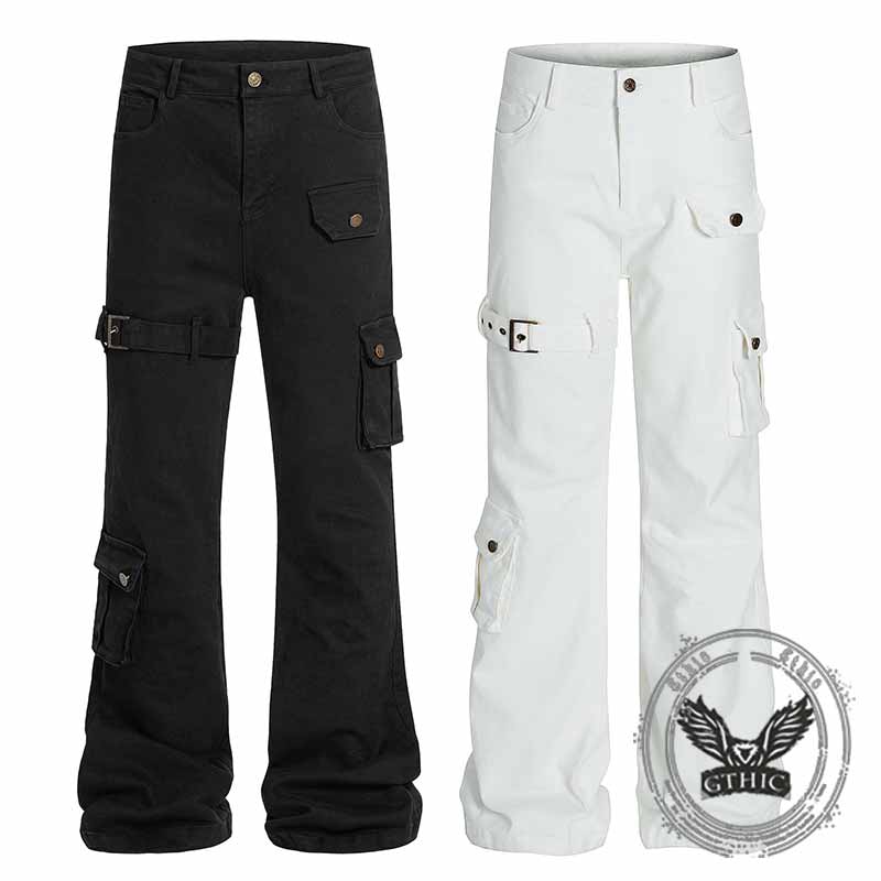 American Style Multi-Pocket Slim Fit Flared Overalls