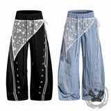 American Style Star Mesh Overlay Wide Leg Baggy Pants