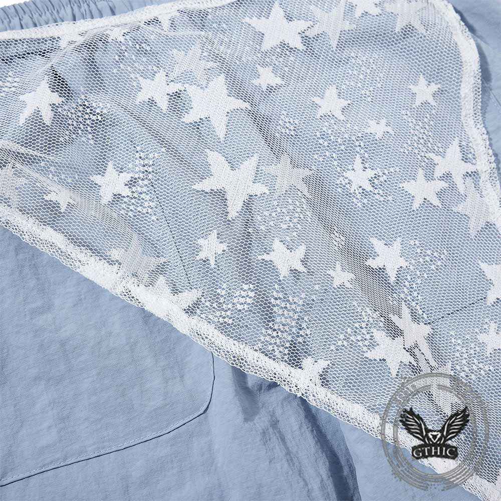 American Style Star Mesh Overlay Wide Leg Baggy Pants