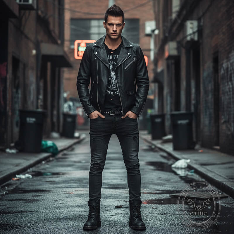 American Stylish Diagonal Zipper Lapel PU Leather Jacket | Gthic.com