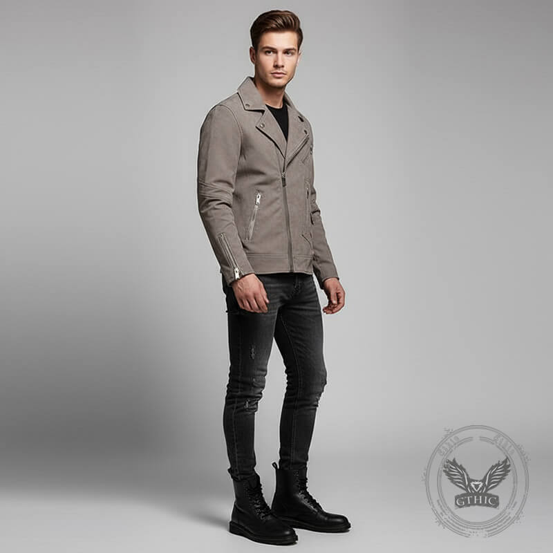 American Stylish Diagonal Zipper Lapel PU Leather Jacket | Gthic.com