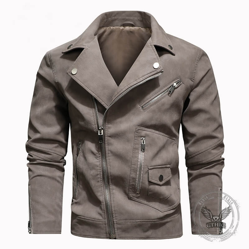 American Stylish Diagonal Zipper Lapel PU Leather Jacket | Gthic.com