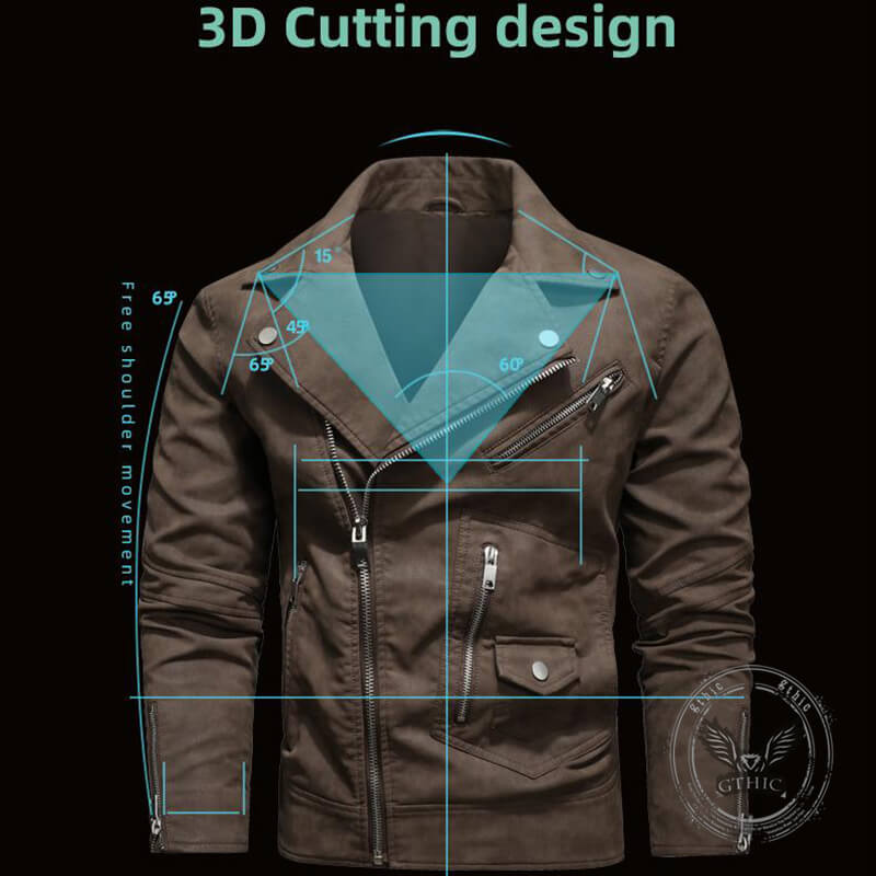 American Stylish Diagonal Zipper Lapel PU Leather Jacket