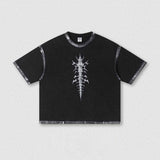 American Vintage-Style Skeletal Spine Print T-shirt