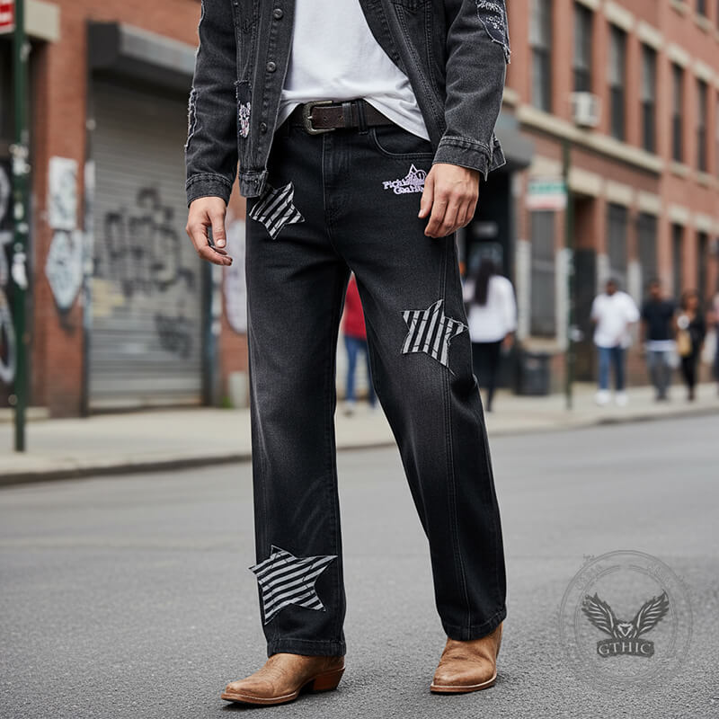 American Vintage Striped Star Embroidered Jeans | Gthic.com