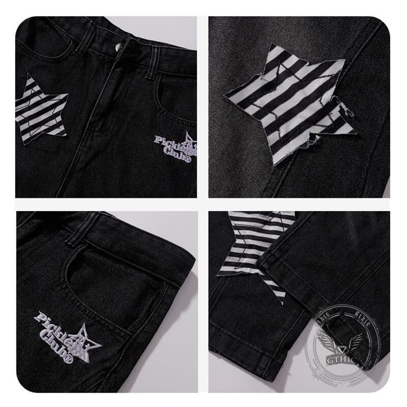 Pantalon Punk Homme en Coton Imprimé Crâne Patch