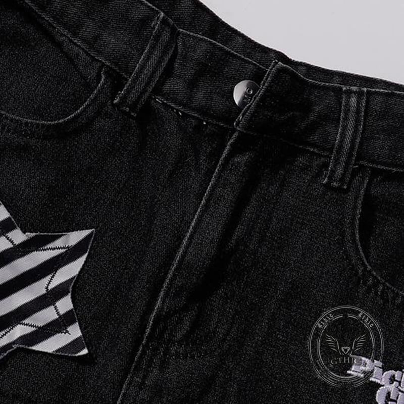 Pantalon Punk Homme en Coton Imprimé Crâne Patch