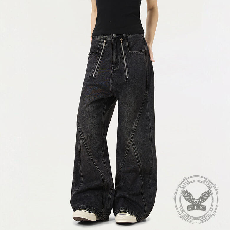 American Vintage Washed Deconstructed Wide-Leg Jeans | Gthic.com