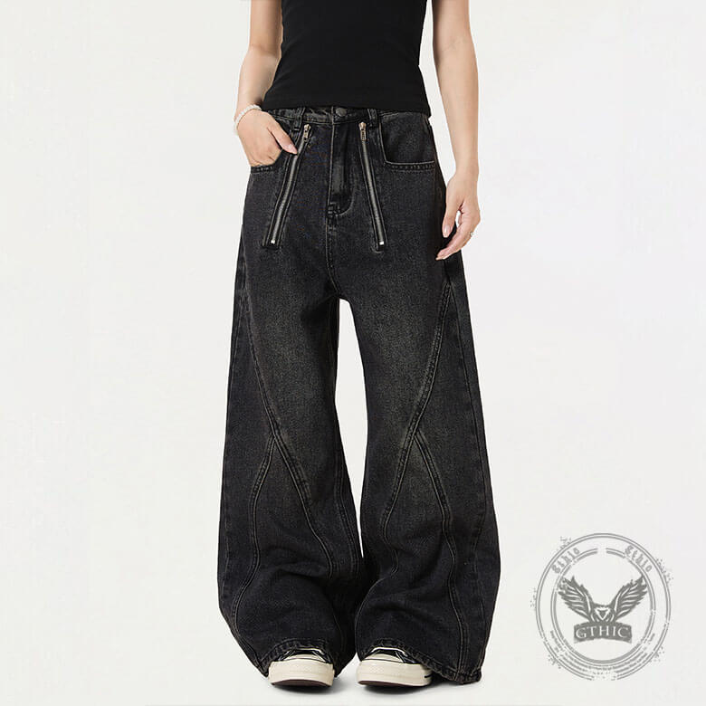 American Vintage Washed Deconstructed Wide-Leg Jeans | Gthic.com