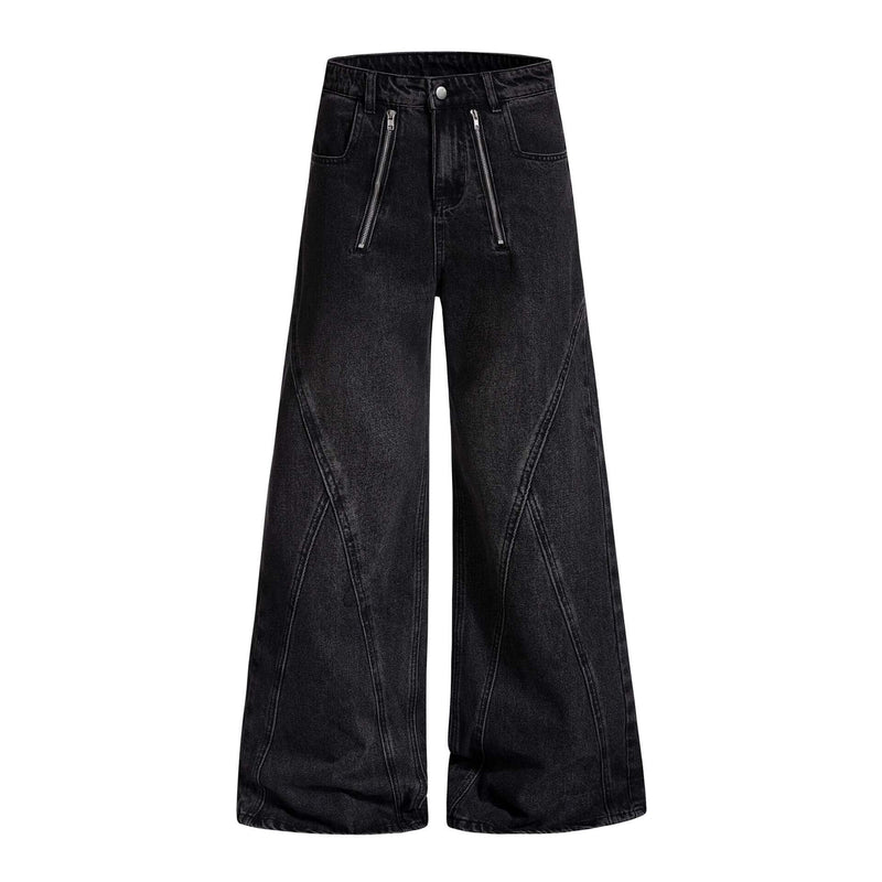 American Vintage Washed Deconstructed Wide-Leg Jeans