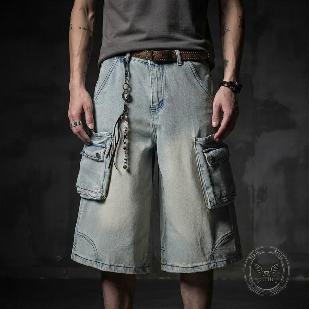 American Vintage Washed Loose-Fit Multi-Pocket Cargo Shorts | Gthic.com