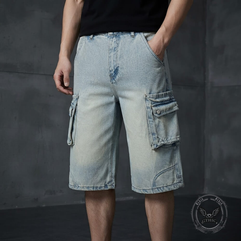 American Vintage Washed Loose-Fit Multi-Pocket Cargo Shorts | Gthic.com