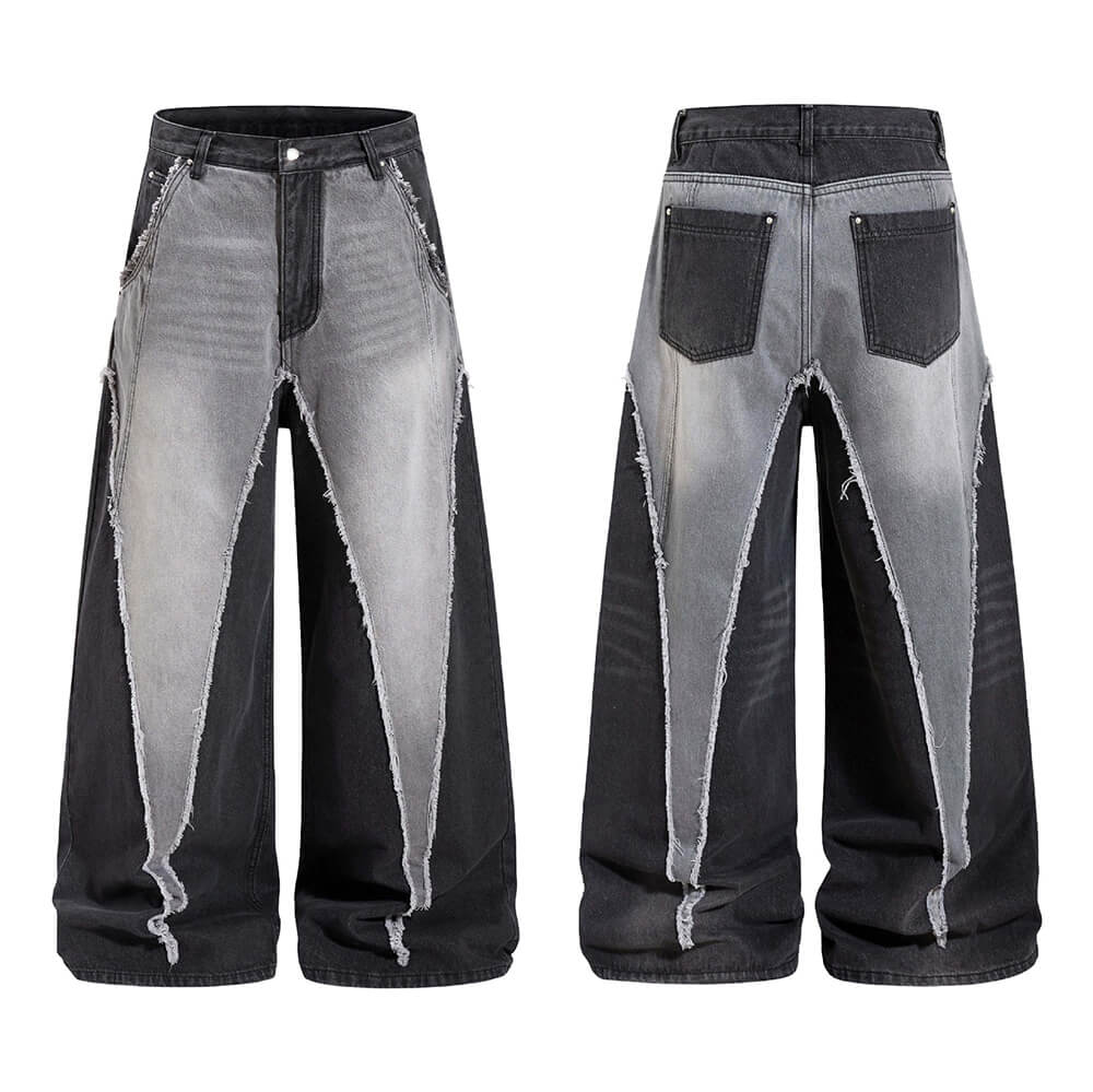 American Wasteland-Style Patchwork Distressed Wide-Leg Jeans | Gthic.com