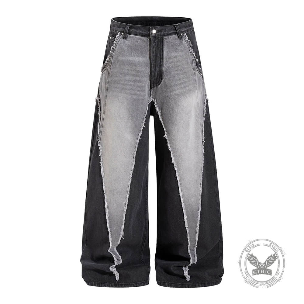 American Wasteland-Style Patchwork Distressed Wide-Leg Jeans | Gthic.com