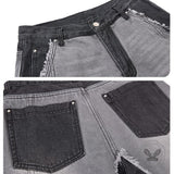 American Wasteland-Style Patchwork Distressed Wide-Leg Jeans