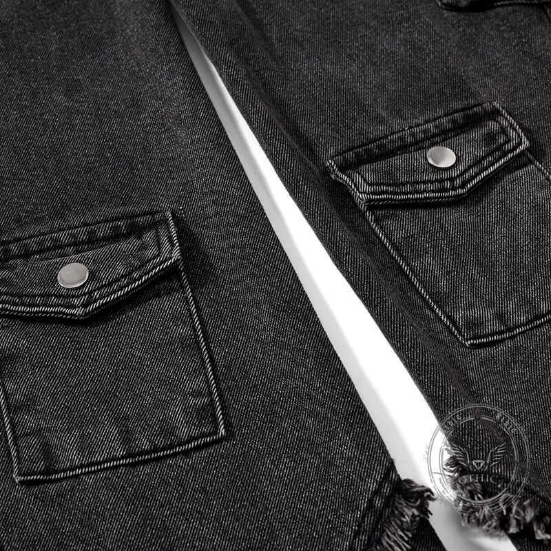 American Y2K Washed Distressed Straps Wide-Leg Jeans | Gthic.com