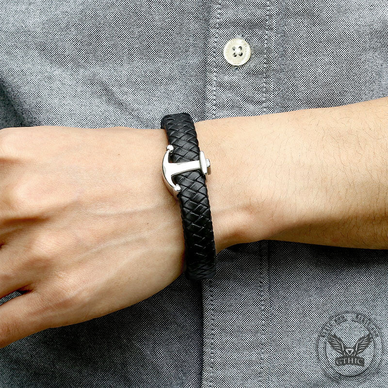 Anchor Stainless Steel Leather Bracelet | Gthic.com