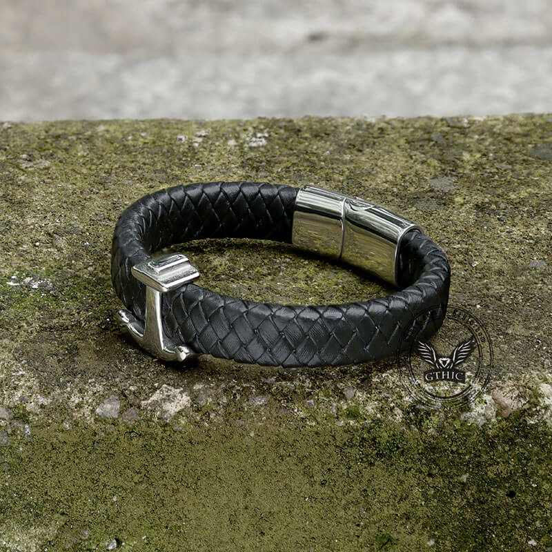 Anchor Stainless Steel Leather Bracelet | Gthic.com
