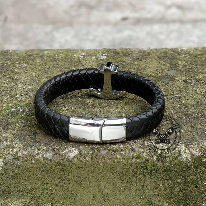 Anchor Stainless Steel Leather Bracelet