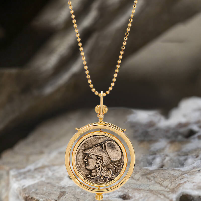 Ancient Greek Figure Rotating Coin 14K Gold Pendant | Gthic.com