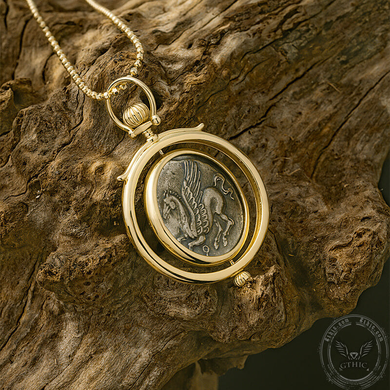 Ancient Greek Figure Rotating Coin 14K Gold Pendant | Gthic.com