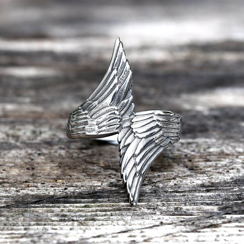 Angel Descends Wings Stainless Steel Ring | Gthic.com